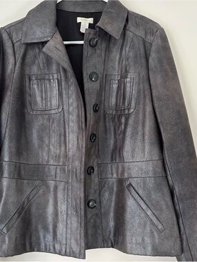 Chico's Dark Brown Leather Button-Front Jacket